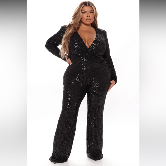 Fashion Nova Pants - Fashion Nova Samantha Sequin Jumpsuit - Black 1X
